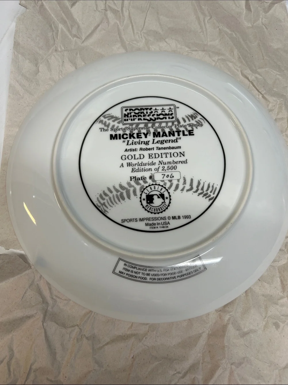 Mickey Mantle Wall Plate - Blue and Gold limited edition